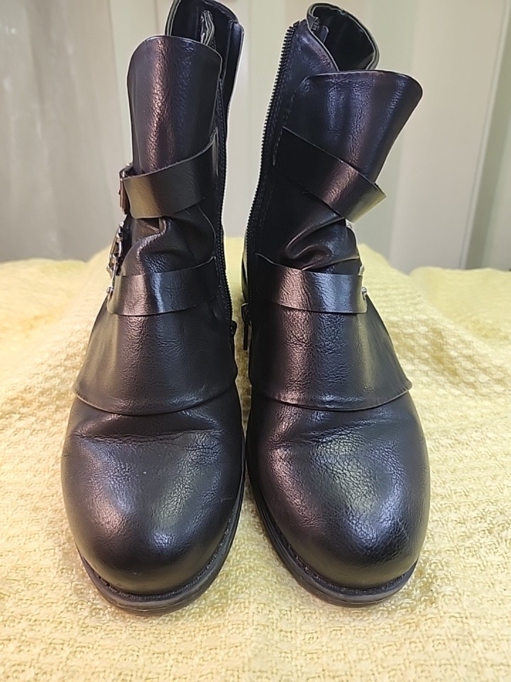 Jelly POP Women's Black Ankle Booties with Side Zip and Strap Detail
